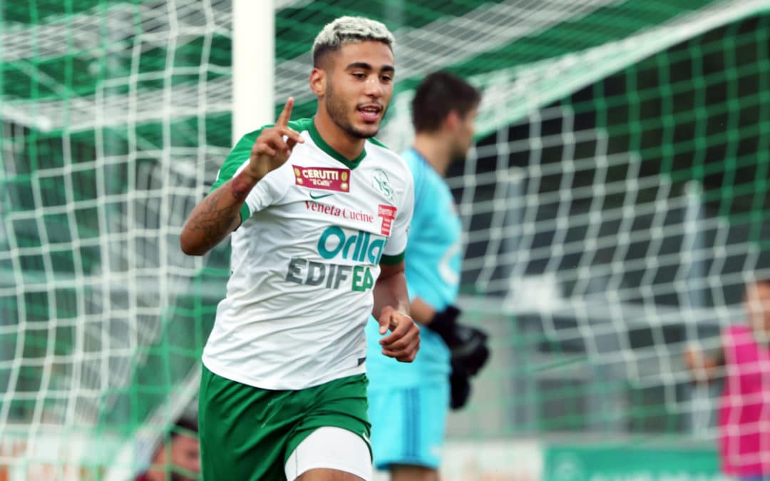 YVERDON (VD), 22 AOUT 2018. Football. Promotion League. Yverdon-Sport - Muensingen. Allan Eleouet ouvre la marque à la 15è minute. (c)FLASHPRESS/ALLENSPACH