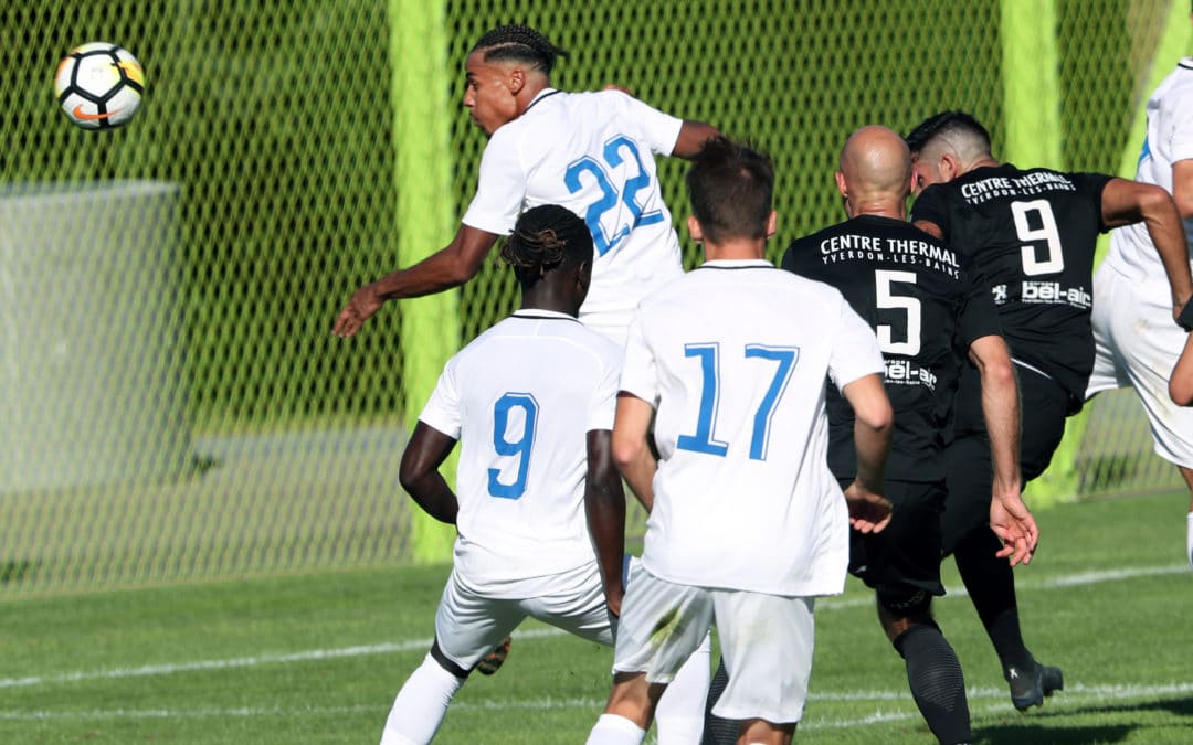 YVERDON (VD), 11 août 2018. Football. Promotion League. FC Zürich M21 - Yverdon-sport. Alessandro Ciarrocchi (9), marque de la tête de 0-2. (C) FLASHPRESS/ALLENSPACH